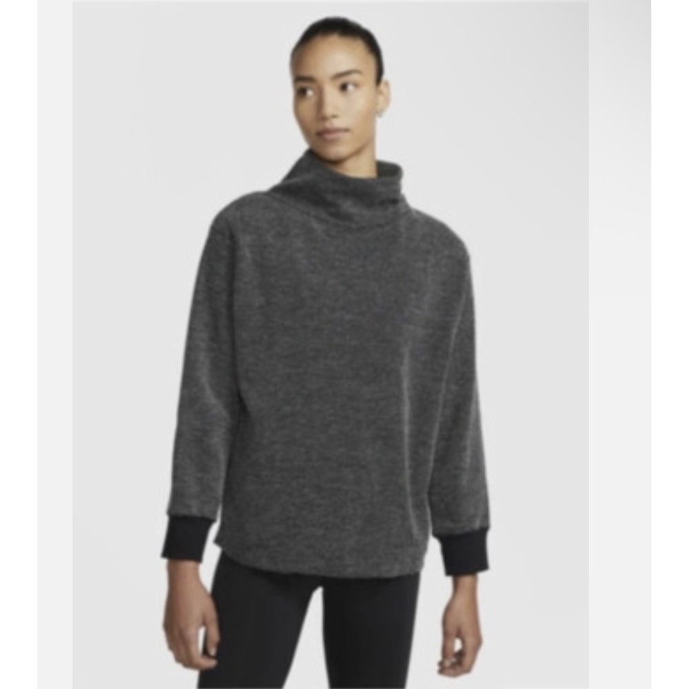 Nike Yoga Therma-FIT Funnel Neck Waffle Knit Pullover Top Grey DD5824-010 Medium